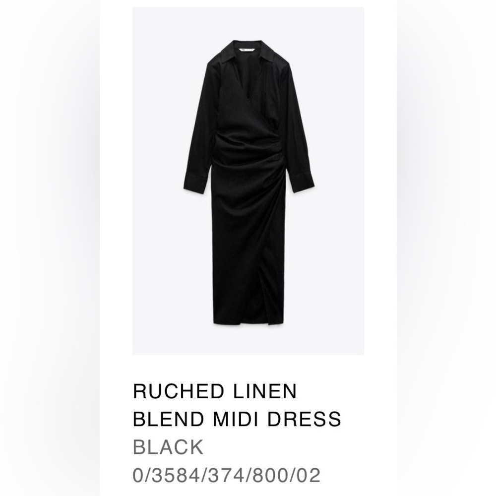 Zara Black Ruched Midi Dress